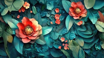 Poster - 3D wallpaper with a nature-inspired design, combining floral textures and organic patterns in vibrant hues