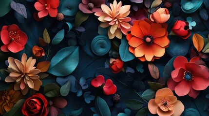 Aufkleber - 3D wallpaper with a nature-inspired design, combining floral textures and organic patterns in vibrant hues