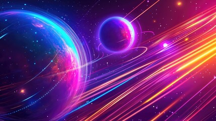 Aufkleber - 3D wallpaper with a sci-fi inspired design, featuring holographic elements and glowing neon edges