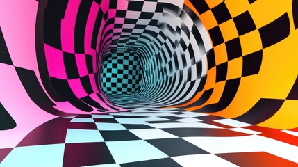 Aufkleber - 3D wallpaper with cubes in a checkered pattern, alternating colors to create a dynamic, interactive look