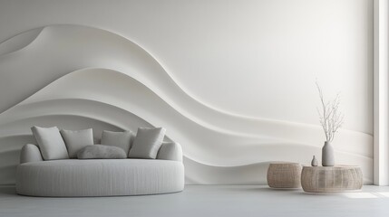 Poster - 3D wallpaper with undulating lines and gradient shades that create a calming, fluid motion