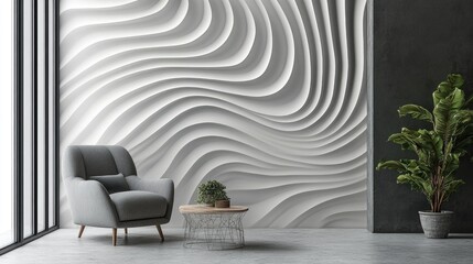 Poster - 3D wallpaper with undulating lines and gradient shades that create a calming, fluid motion