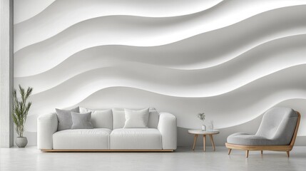 Poster - 3D wallpaper with undulating lines and gradient shades that create a calming, fluid motion