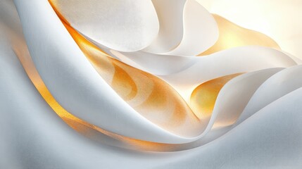 Wall Mural - Abstract Flow of White and Soft Orange Waves Featuring Curved Textures and Gentle Light in a Dreamlike Composition for Modern Design Projects