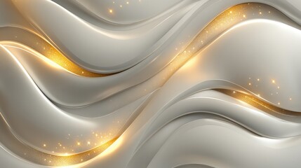 Poster - A 3D wallpaper design with smooth, curving lines and glowing accents in metallic tones for a modern touch