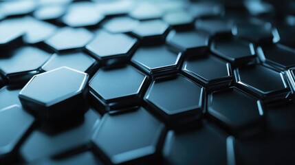 Poster - A 3D wallpaper featuring intricate hexagonal patterns with a metallic finish, sleek and modern design