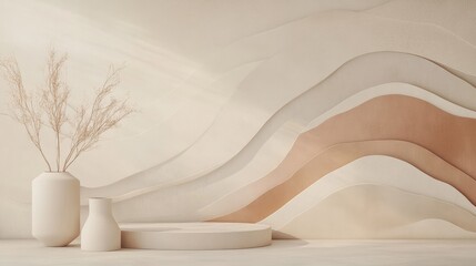 Poster - A clean, minimalist 3D wallpaper with subtle gradients and soft shapes in muted tones