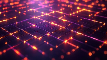 Poster - A futuristic 3D wallpaper featuring a grid pattern with glowing lines and shadows, tech-inspired look