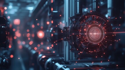 Poster - Futuristic Technology with Red Lights and Circuit Design