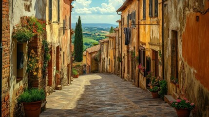  Cobblestone Street in a Picturesque Italian Town