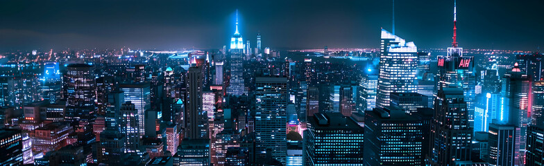 Poster - Panoramic view of the skyline at night