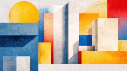Poster - Digital Collage of Architectural Elements in Layered Composition Showcasing Geometric Shapes and Bold Colors for Modern Design Aesthetics