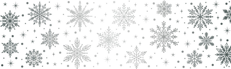 Silver snowflake border vector greeting card template, decorative snow frame illustration, festive winter holiday gradient metallic card clip art element design