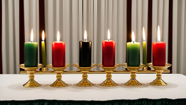 Kwanzaa celebration, Candles in Kwanzaa colors, Generative Ai