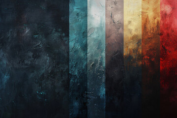 Poster - An abstract artwork featuring vertical stripes in various colors, including black, teal, gold, and red, creating a rich textured backdrop for graphic resources.