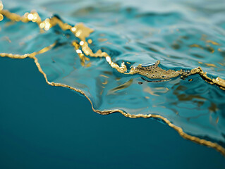 Poster - A close-up shot of water with golden edges, highlighting the interaction of light on the surface, creating a serene and elegant visual moment that captures natural beauty.
