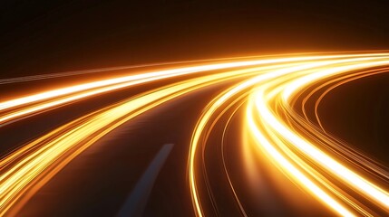 Wall Mural - abstract image of car headlights streaking along a curved road at night.