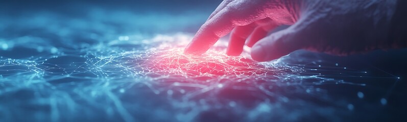 Aufkleber - A close-up of a hand reaching out to a glowing interactive surface, symbolizing innovation, technology, and connection in a digital environment.