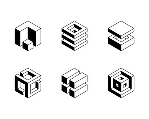 Poster - black and white cube logo, geometric vector design. set box logotype company, trendy techno emblem i