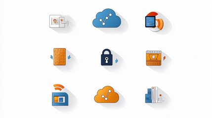 Aufkleber - Secure Cloud Storage with Encrypted Network Transfer and Lock Symbol graphic depicting cloud computing data storage and cybersecurity concepts with lock icon