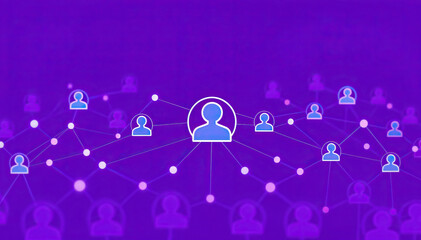 Poster - purple background with connected user icons social network connections digital communication concept