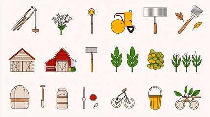 Poster - A comprehensive set of icons representing the agriculture sector including farm tools crops barns and other essential elements  These pixel perfect 64x64 icons feature an editable stroke style