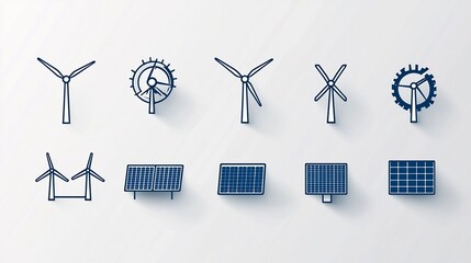 Poster - Pixel perfect 64x64 line icons showcasing the key elements of the renewable energy sector including wind turbines solar panels and power grid infrastructure
