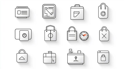 Aufkleber - Set of hotel reception icons in a simple line style depicting essential services and amenities such as check inout counters concierge information desks and more for a modern