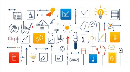 Leinwandbilder - depicting decision making process with clickable finger icons highlighted boxes and arrows pointing to various choices and options in a clean modern and abstract style