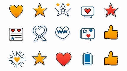 Aufkleber - Vibrant Featuring a Collection of Iconic Symbols for Preferences Star Ratings Heart Shapes and Thumbs Up   Perfect for User Interfaces Web and Mobile Apps Infographics and Presentations