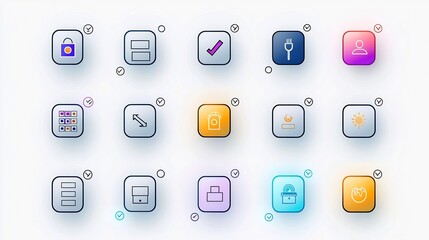 Leinwandbilder - Vibrant icon set illustrating a collection of multi choice selection elements including multiple choice boxes cursor clicks and circles around various options