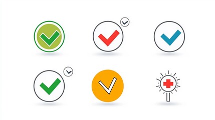 Aufkleber - Colorful of various icons and symbols representing approval rejection and choice options including green check marks red crosses and pointers or selectors for decision making user interface