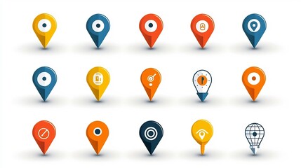 Poster - Colorful and Vibrant Icons Featuring Location Markers GPS Symbols and Maps for Seamless Navigation and Wayfinding Solutions
