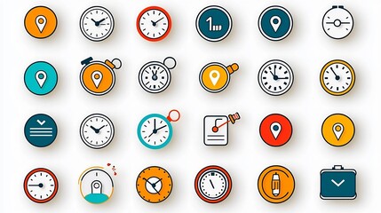 Leinwandbilder - Vibrant featuring a set of icons and symbols used for reminders time management and location tracking  The image includes alert symbols pins with clocks schedule icons