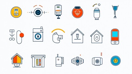 Aufkleber - of smart home technology icons including security automation symbols with colorful accents and digital designs
