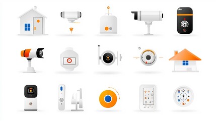 Aufkleber - showcasing a variety of smart home technology icons including security automation symbols with vibrant and colorful accents to represent the innovative and connected future of home systems