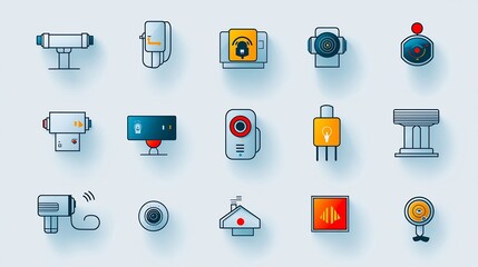 Aufkleber - Colorful of Smart Home Technology Icons including Security Automation Symbols Representing Connected Modern and Intelligent Home Systems