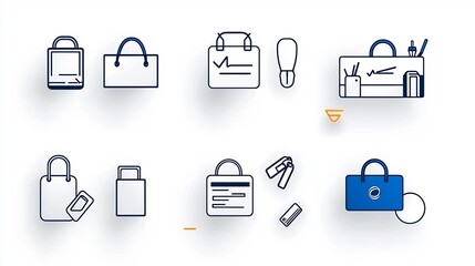 Fototapete - Comprehensive icon set illustrating the essential elements of a reception desk including customer service guest check in and cashier functions presented in a line style with a minimal modern design