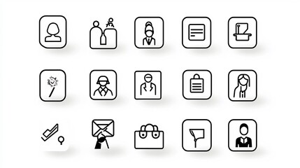 Leinwandbilder - Sleek icons illustrating a streamlined digital process featuring symbols for signing up adding identity data and receptionist assistance all depicted in a clean minimal line style  Suitable for web