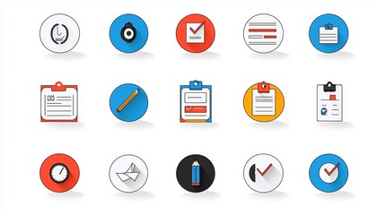 Poster - Set of Thin Line Icons Depicting Digital Document Data Entry Pencil Editing and Online Processes for Clean Business and Technology