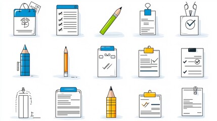Poster - Thin line icons depicting various actions and elements related to filling out digital forms data entry and online Clean minimal and modern suitable for user interface website