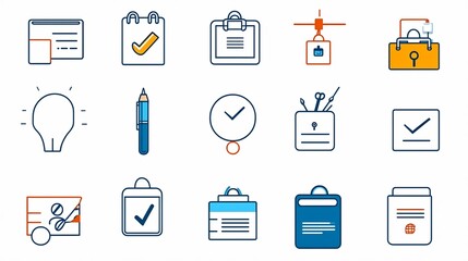 Leinwandbilder - Comprehensive Collection of Business Icons Featuring Edit with Pencil Online Receptionist Assistance in a Simple Design  These Symbols Represent Identity Information Management