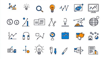 Aufkleber - Comprehensive business icon set featuring 60 outline highlighting essential aspects of leadership communication market analysis and financial management for professional corporate