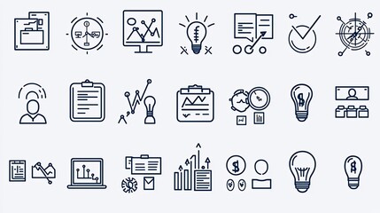 Poster - Comprehensive set of 60 business icons showcasing essential elements of leadership communication market analysis and finance  Designed with a simple