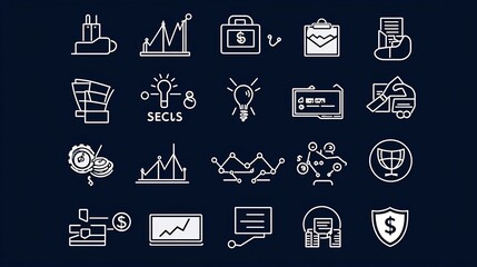 Aufkleber - Comprehensive set of 60 clean linear icons representing key elements of business and entrepreneurship including financial strategic networking and themes for corporate startup