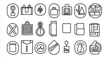 Poster - Set of 30 fabric feature icons including symbols for hypoallergenic eco friendly and quick dry properties designed in a simple line style for modern minimalist and seamless use across textiles