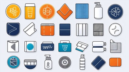 Poster - A set of 30 outline icons showcasing various features of fabrics and textiles such as fade resistance moisture wicking and antibacterial properties with an editable stroke style