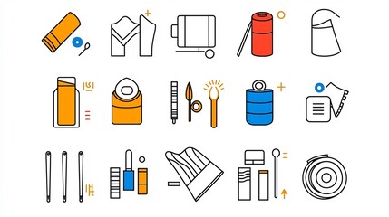 Poster - collection of 30 clean and minimalist linear icons representing various fabric and textile attribute