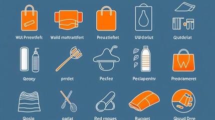 Poster - Comprehensive collection of 30 sleek minimalist icons designed to visually represent key textile attributes such as water repellency UV protection and quick drying capabilities  These simple