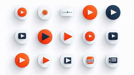 Fototapete - Minimalist and clean of video player essential icon set featuring simple play pause and stop buttons for software app or web interface design
